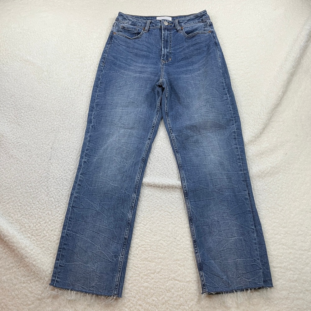 Dear John Jeans Womens 28 Blue Straight Leg Raw Hem Stretch Denim